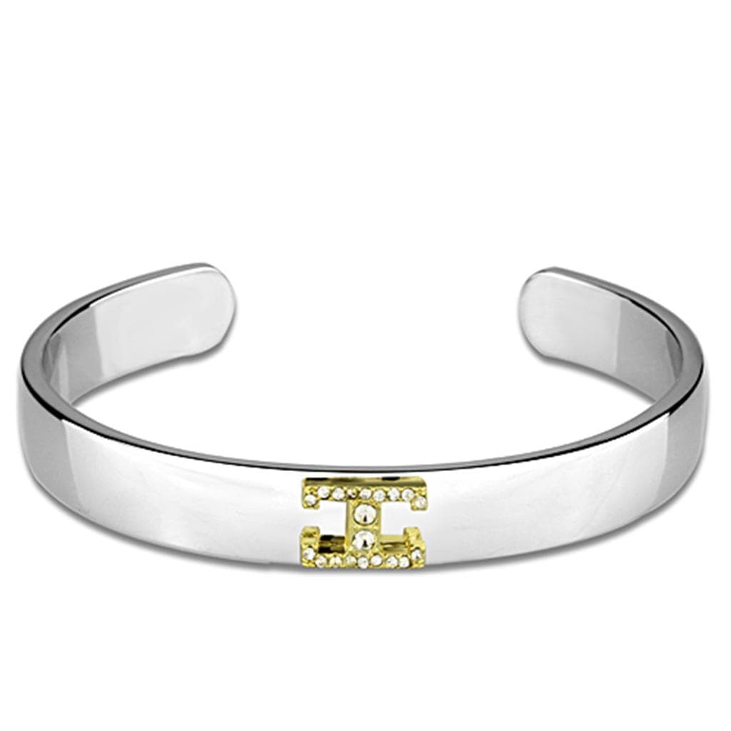 Brass Silver Gold CZ Initial Letter I Cuff Bangle Bracelet