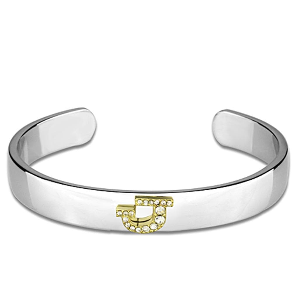 Brass Silver Gold CZ Initial Letter J Cuff Bangle Bracelet