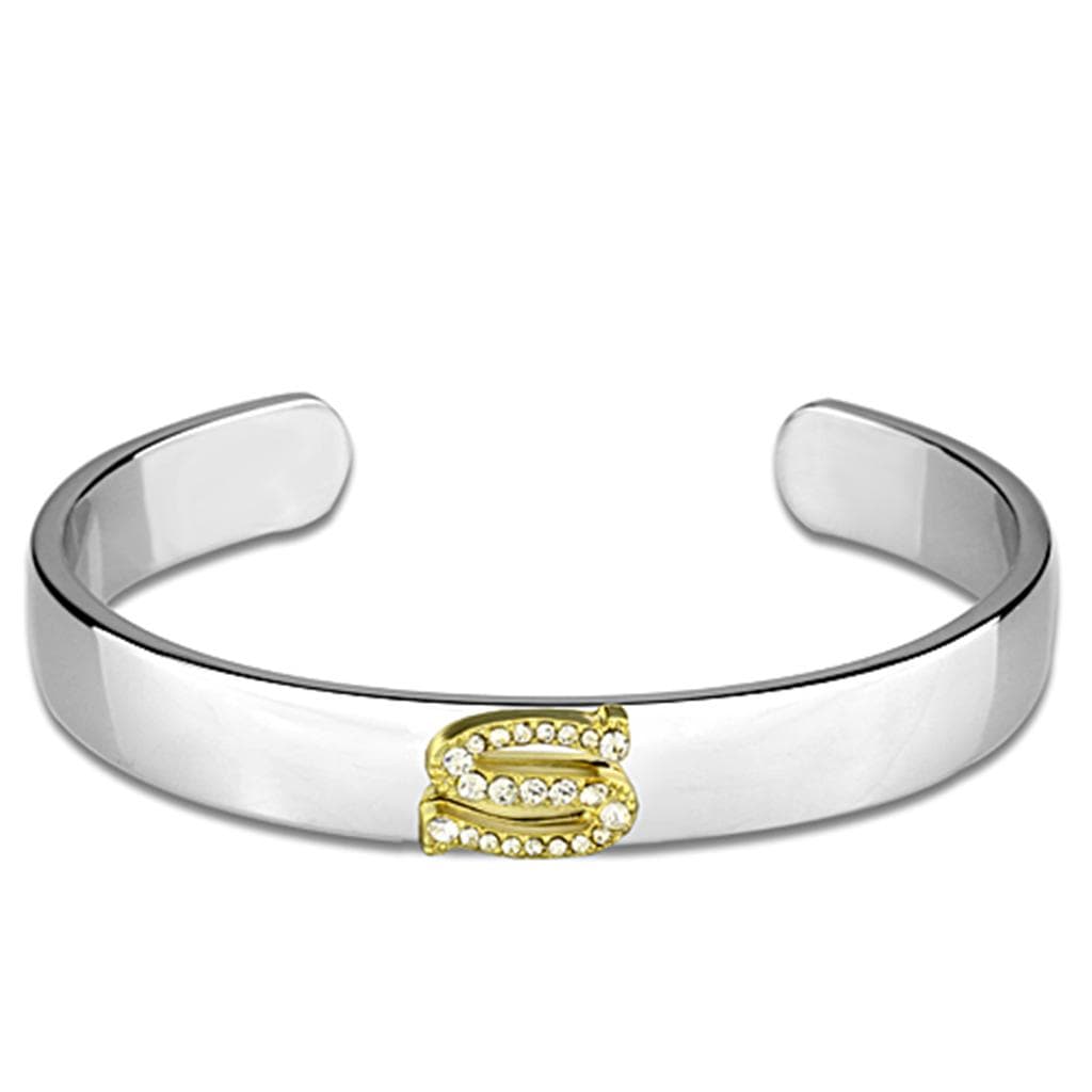 Brass Silver Gold CZ Initial Letter S Cuff Bangle Bracelet
