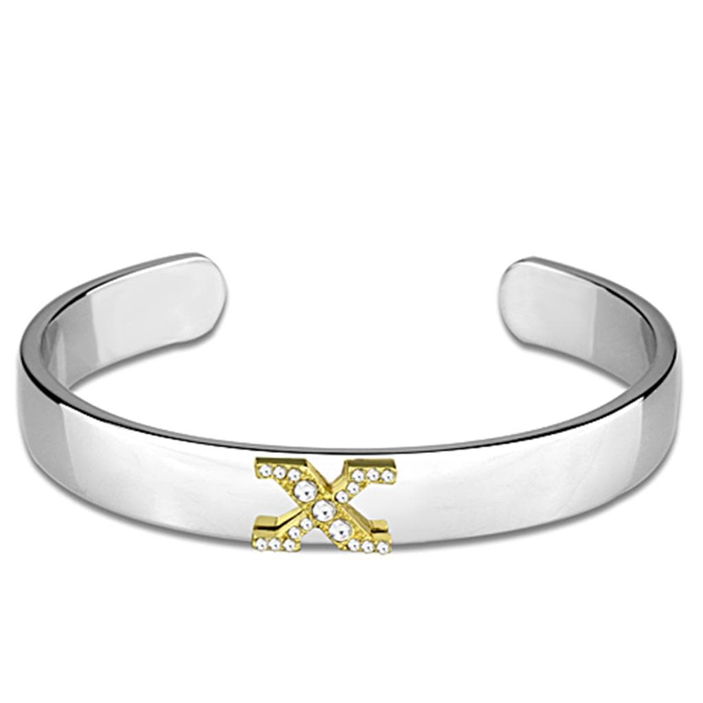 Brass Silver Gold CZ Initial Letter X Cuff Bangle Bracelet