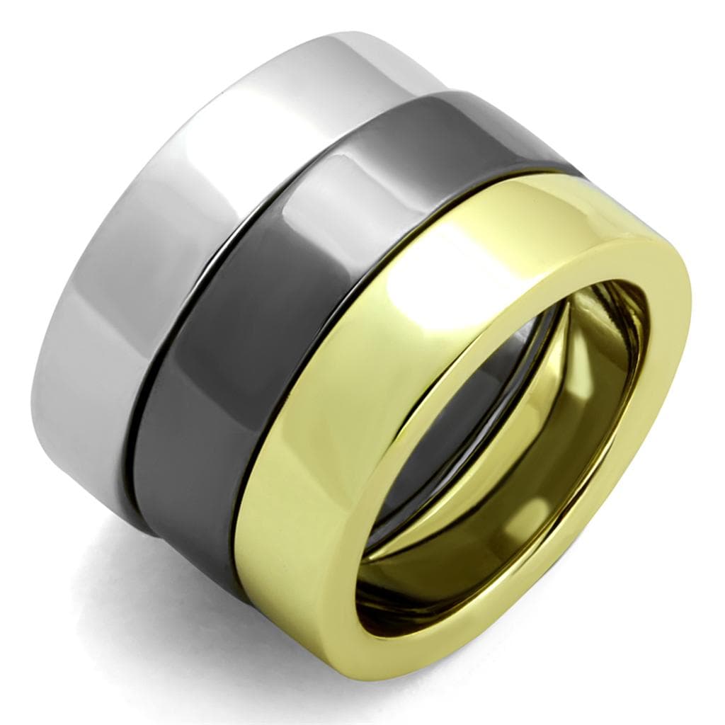 Brass Two Tone Gold Silver Gunmetal Triple Band Ring Set Ring
