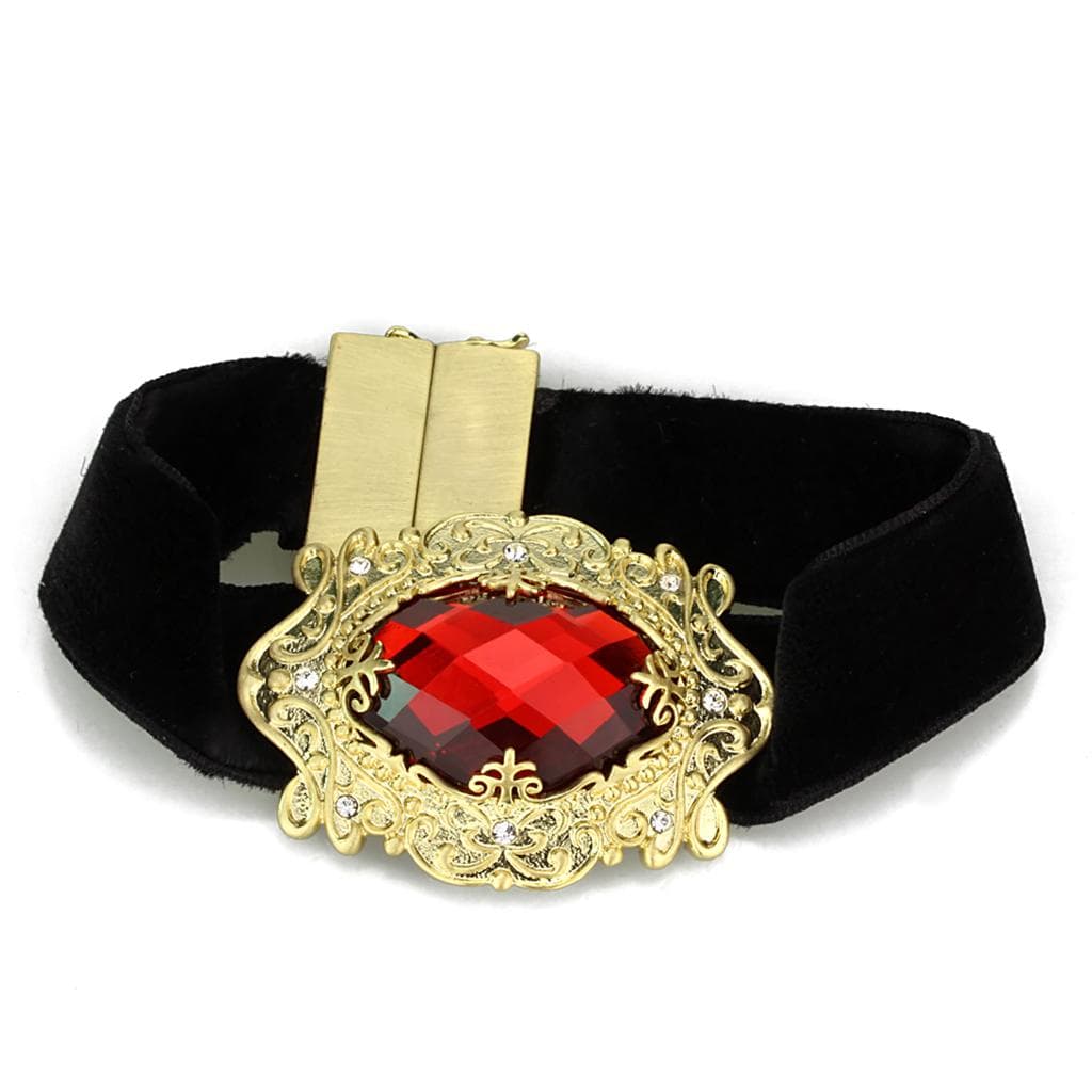 Brass Gold Red Garnet Oval CZ Filigree Choker Bracelet
