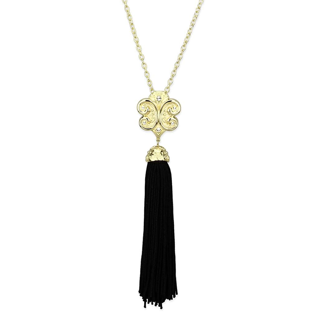 Brass Gold CZ Butterfly Black Tassel Pendant Necklace