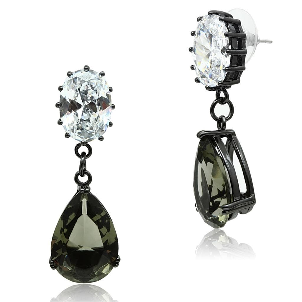 Brass Gunmetal CZ Pear Drop Dangle Earrings