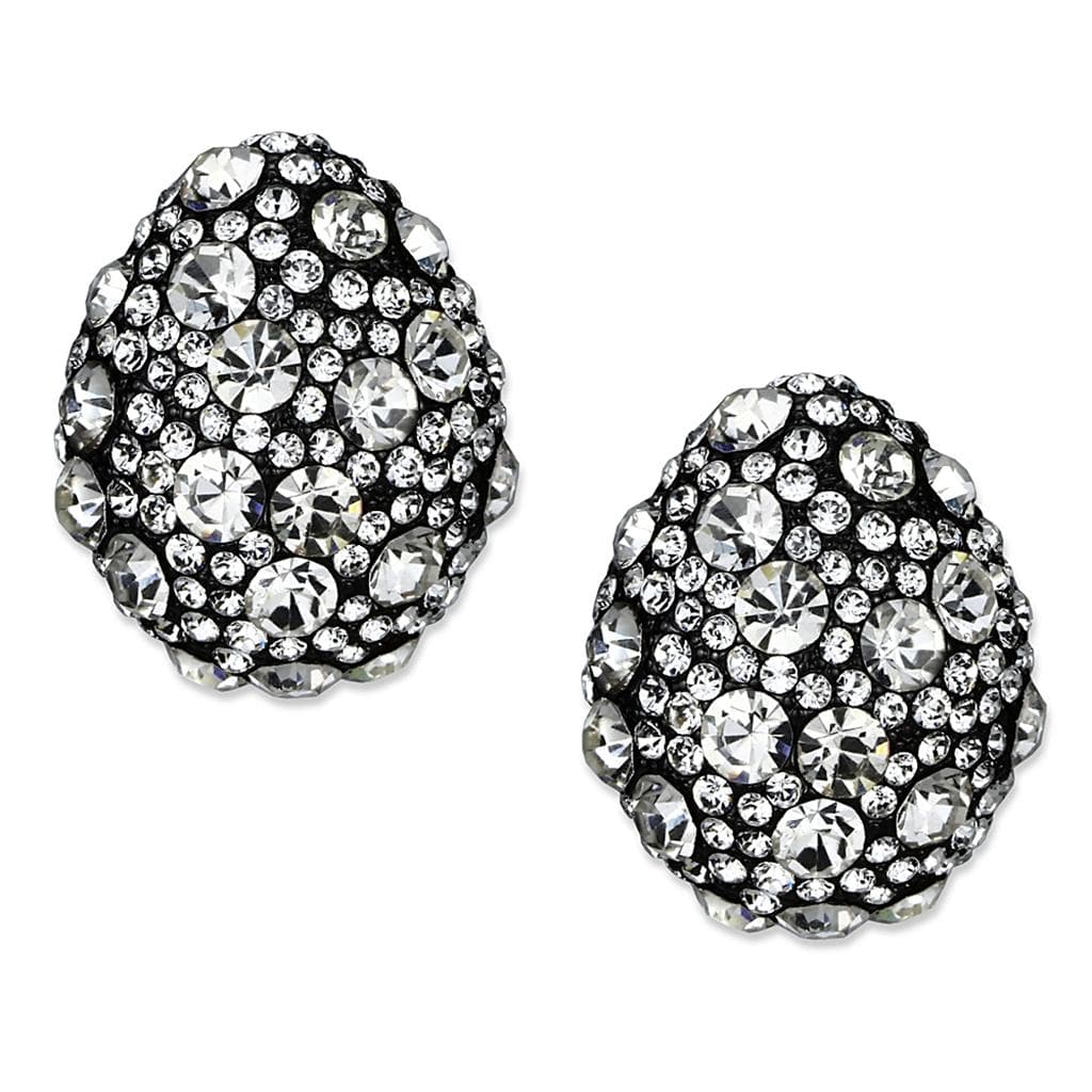 Brass Gunmetal CZ Pave Oval Cluster Stud Earrings