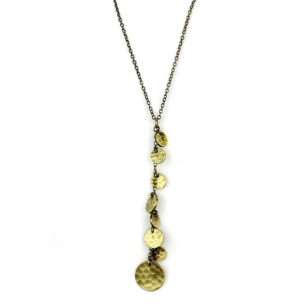 Brass Antique Gold Hammered Coin Disc Dangle Pendant Necklace