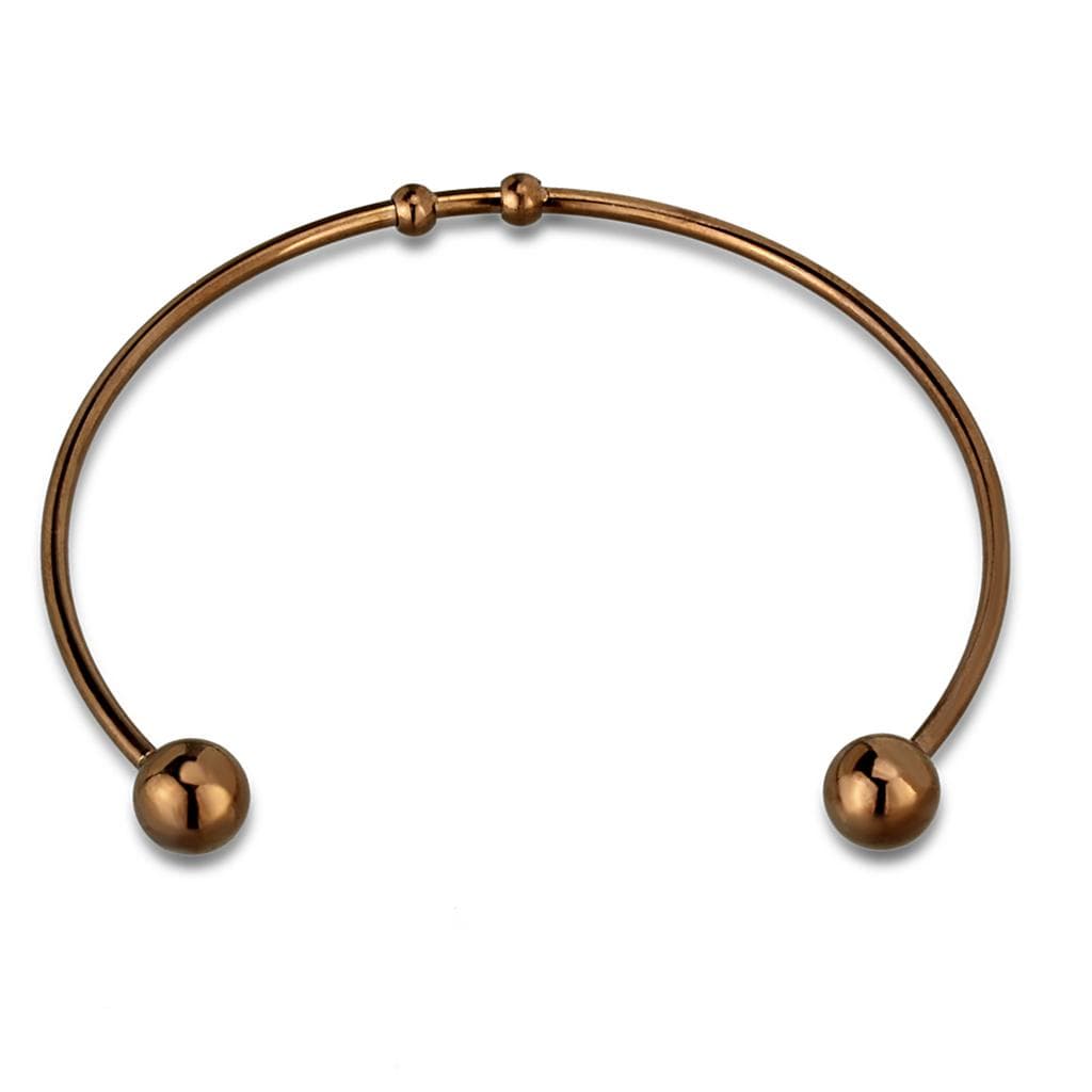 Stainless Steel Chocolate Brown Ball End Open Cuff Bracelet
