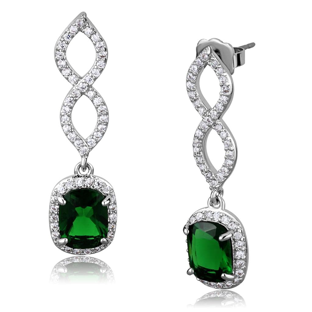 Brass Silver Green Emerald Cushion CZ Halo Infinity Earrings