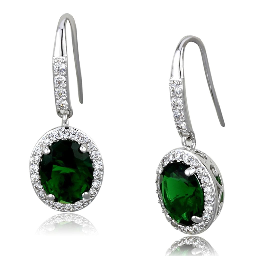 Brass Silver Green Emerald Round CZ Halo Hook Earrings