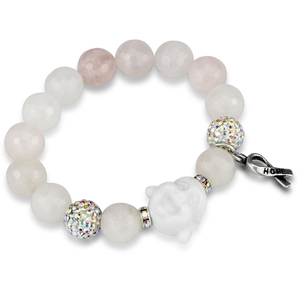 Brass Pink Rose Quartz Aurora Borealis CZ Ball Hope Bracelet