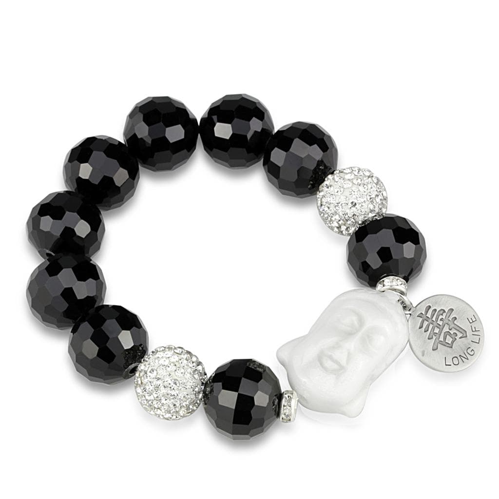 Brass Black Onyx Silver CZ Ball Buddha Long Life Charm Bracelet