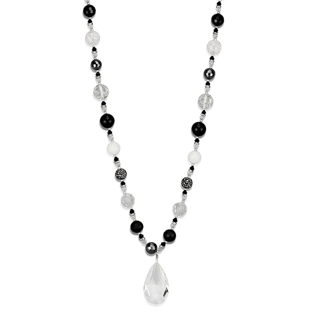 Brass Black White Crystal CZ Ball Pear Drop Bead Necklace
