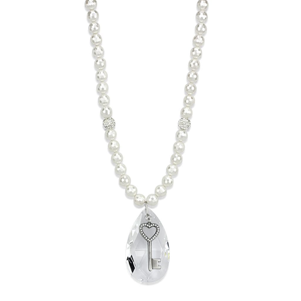 Brass White Pearl Rose Gold CZ Ball Bead Necklace