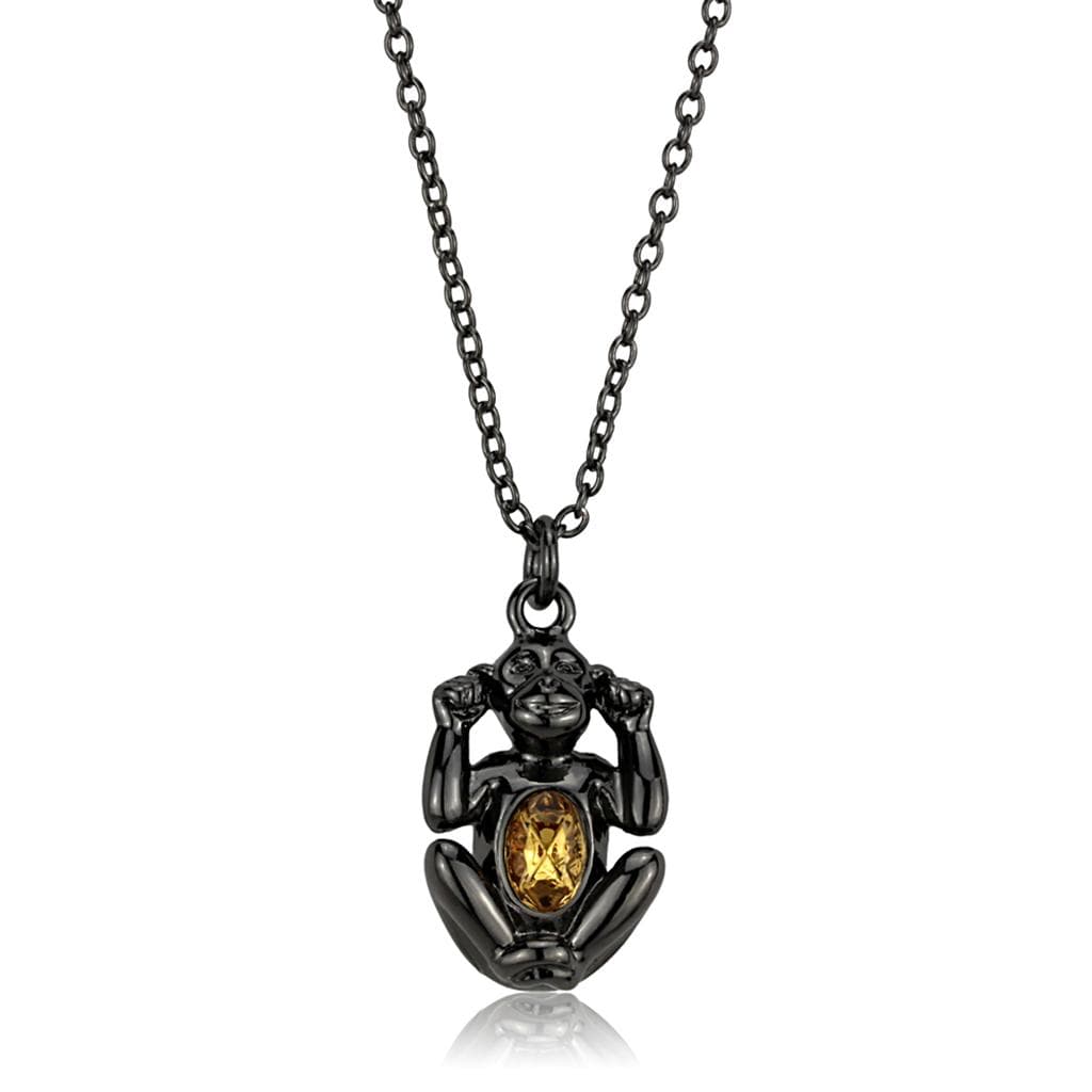 Brass Gunmetal Crystal Monkey Charm Pendant Necklace