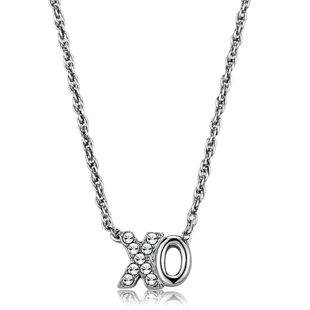 Brass Silver CZ XO Hugs Kisses Pendant Necklace