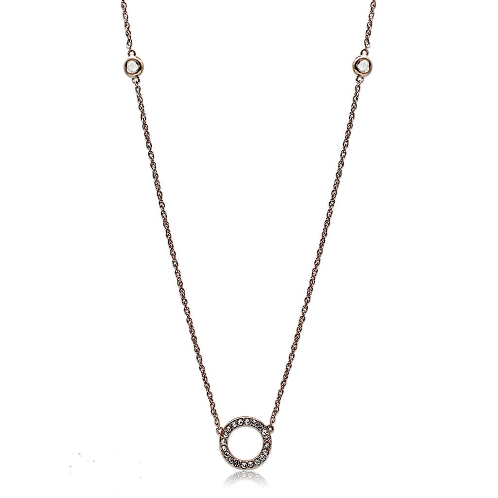 Brass Rose Gold CZ Open Circle Pendant Necklace