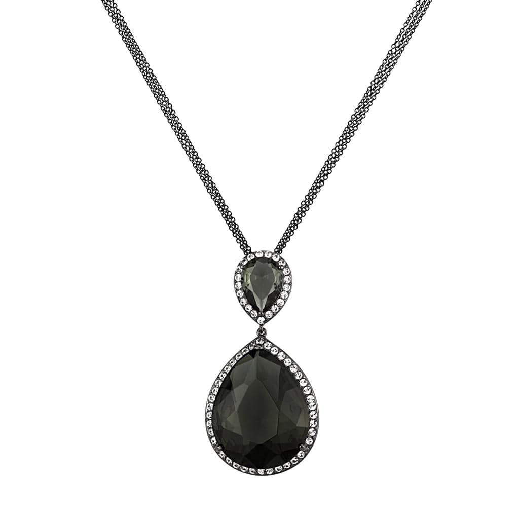 Brass Gunmetal Black Pear CZ Halo Pendant Necklace