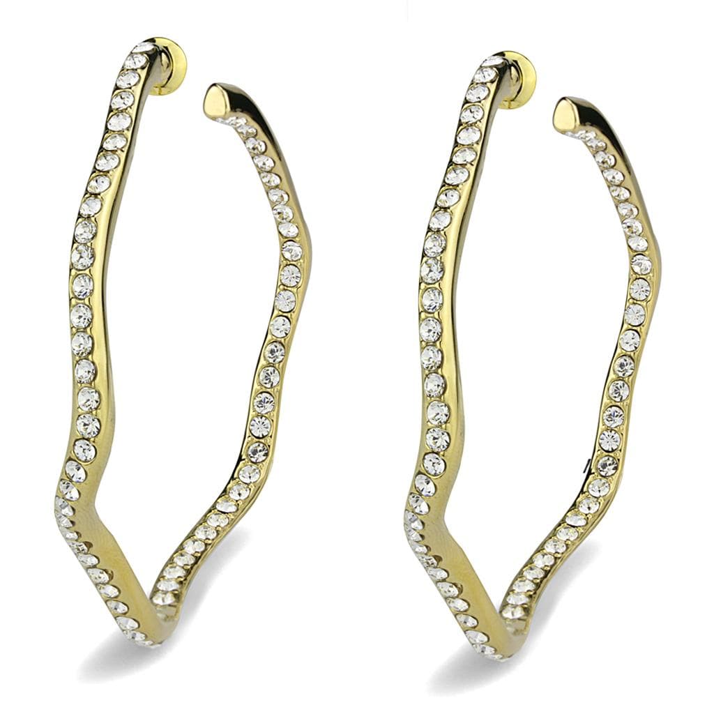 Brass Gold CZ Wavy Curve Hoop Earrings | The Stainless Jewelry
