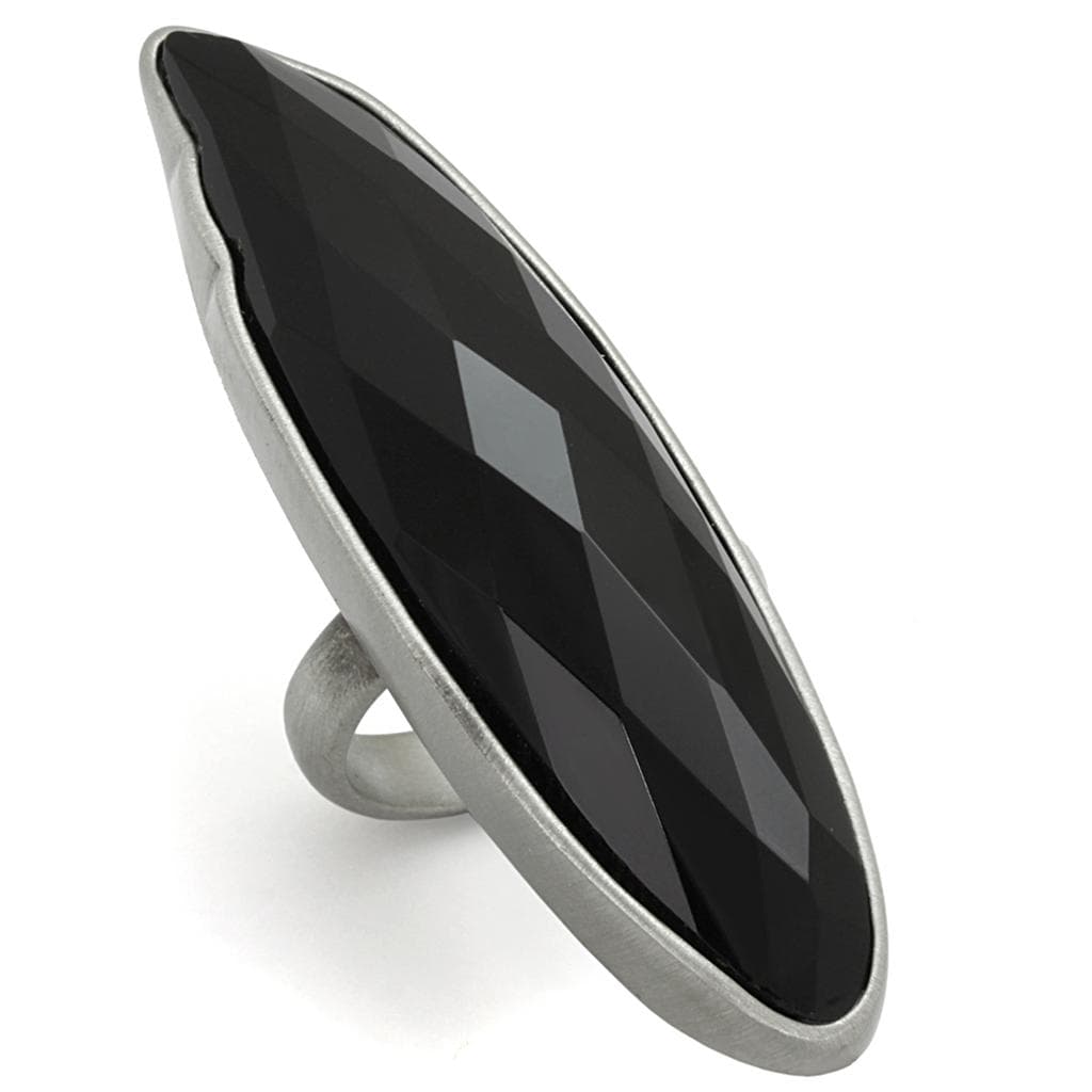 Brass Black Onyx Faceted Marquise Elongated Cocktail Ring