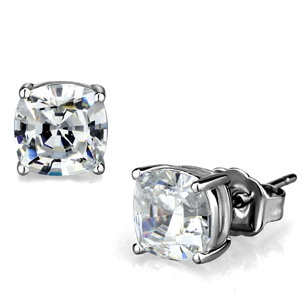Brass Gunmetal CZ Cushion Cut Solitaire Stud Earrings