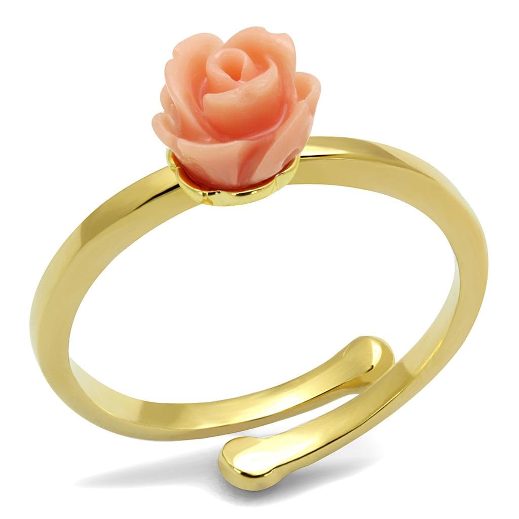 Brass Gold Pink Coral Resin Rose Flower Toe Ring