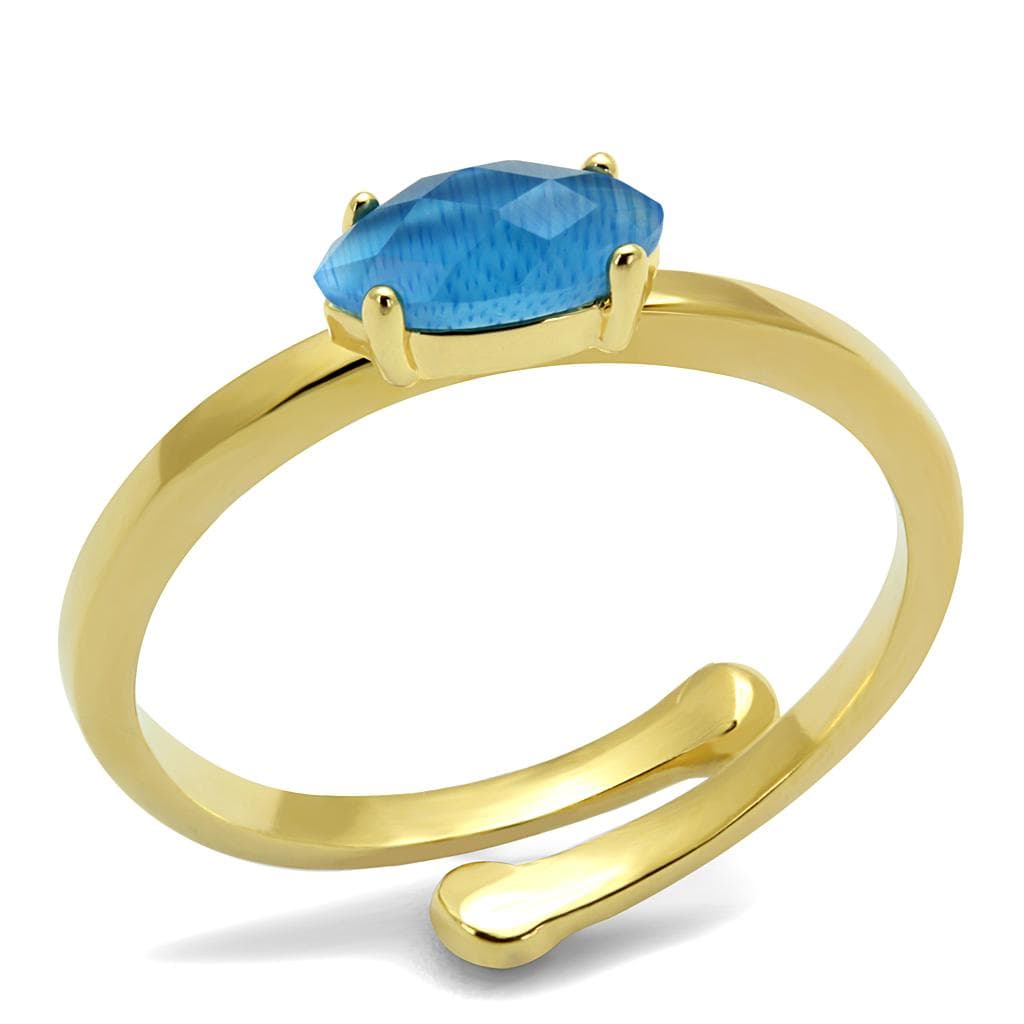 Brass Gold Blue Cat Eye Marquise Solitaire Toe Ring