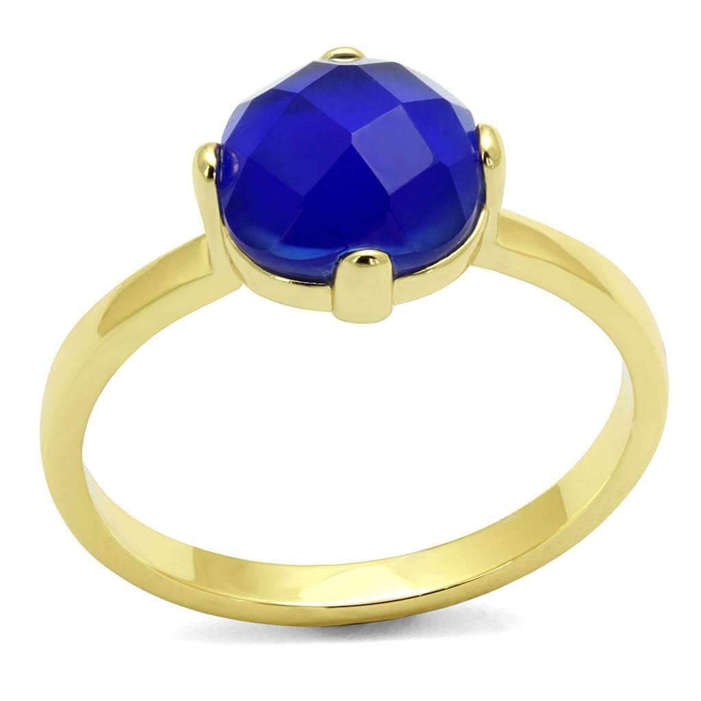 Brass Gold Blue Sapphire Round Faceted Solitaire Ring