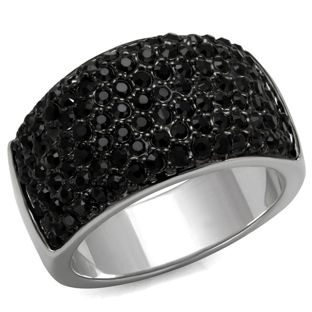 Brass Silver Black CZ Pave Wide Dome Band Ring