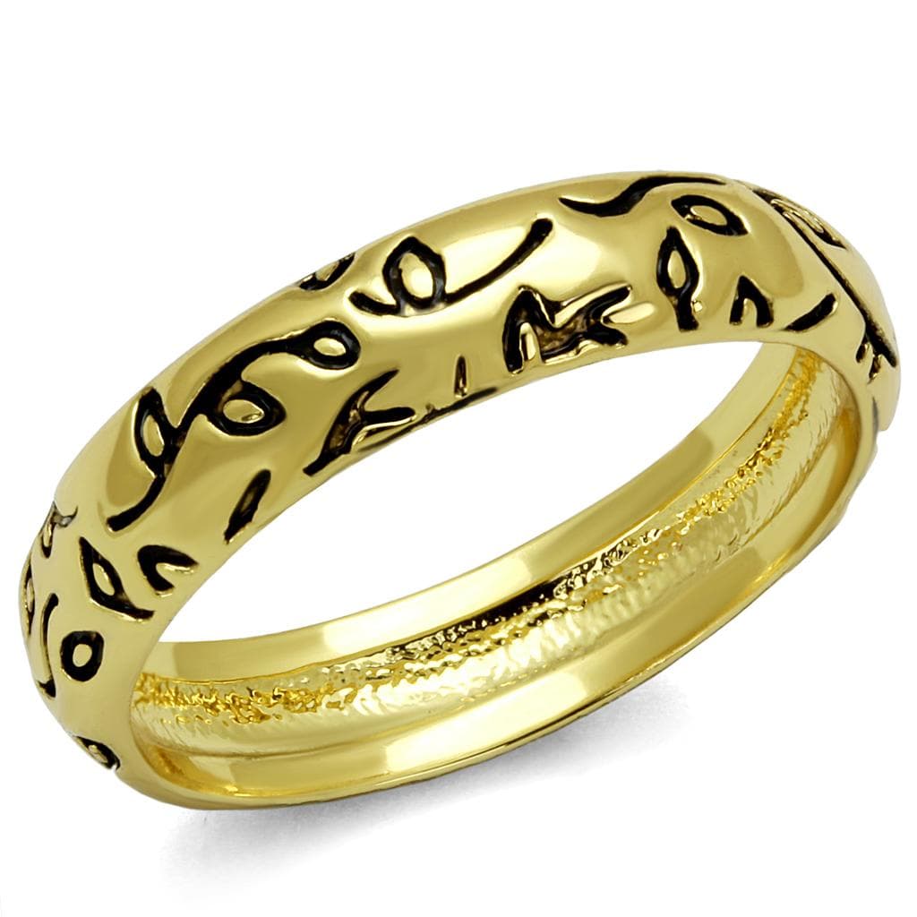 Brass Gold Black Enamel Script Pattern Band Ring