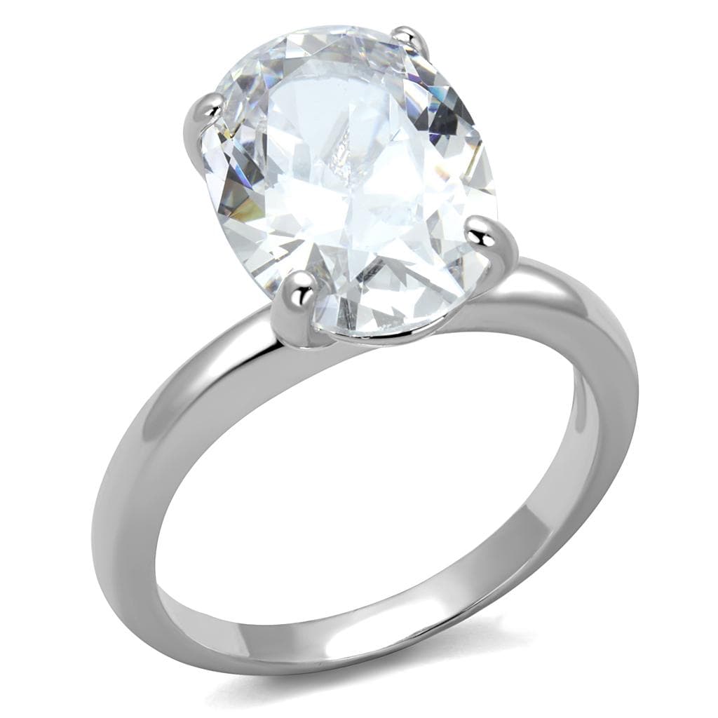 Brass Silver CZ Oval Solitaire Prong Cocktail Ring