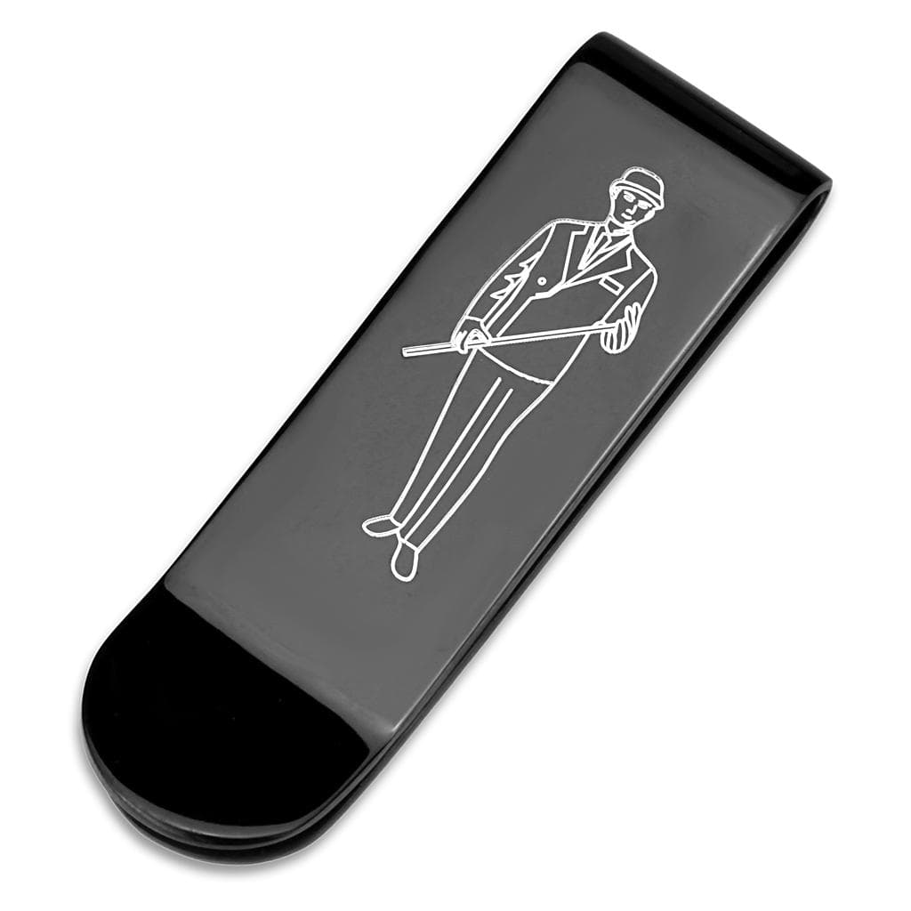 Brass Black Enamel Gentleman Golfer Money Clip