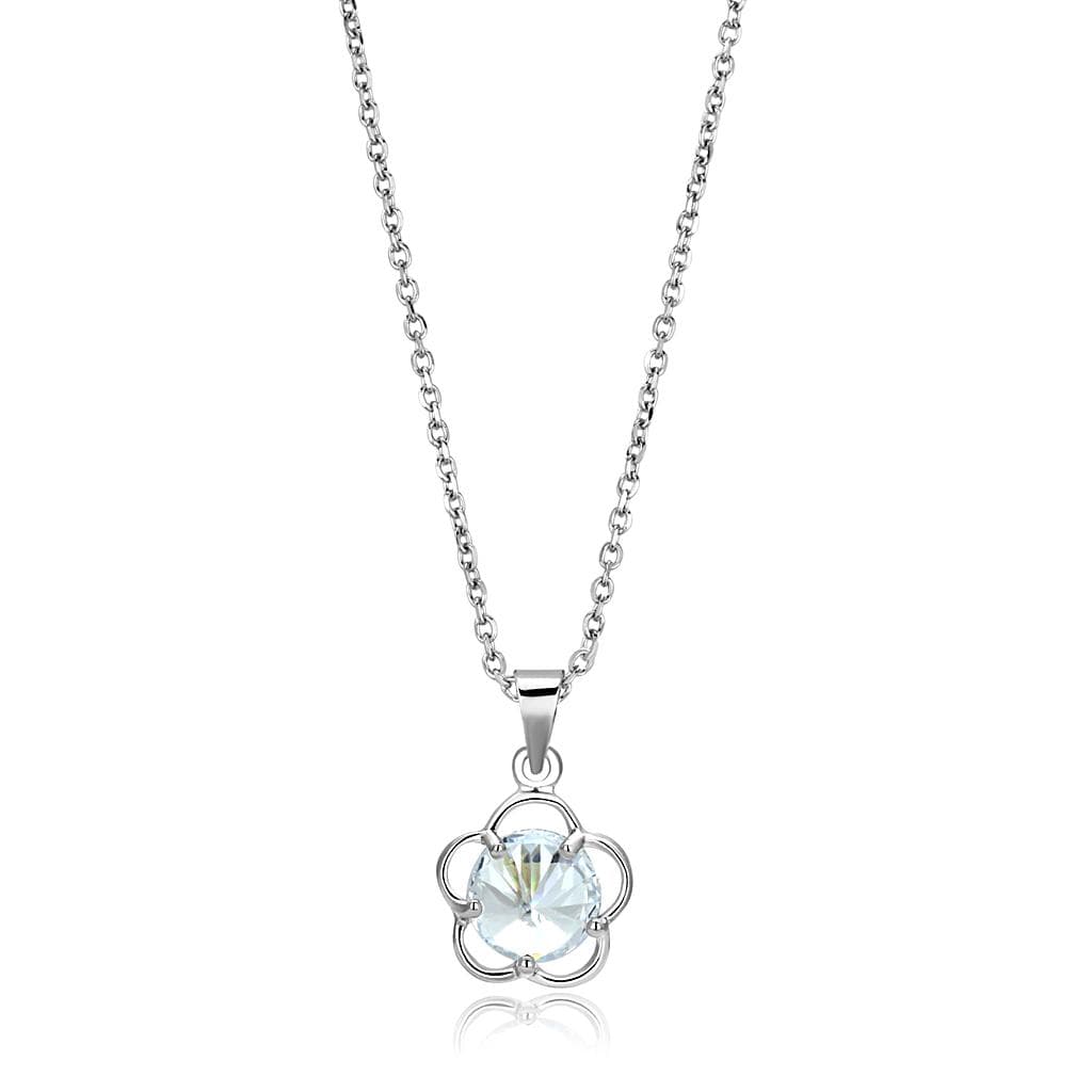 Brass Silver Crystal Flower Pendant Necklace