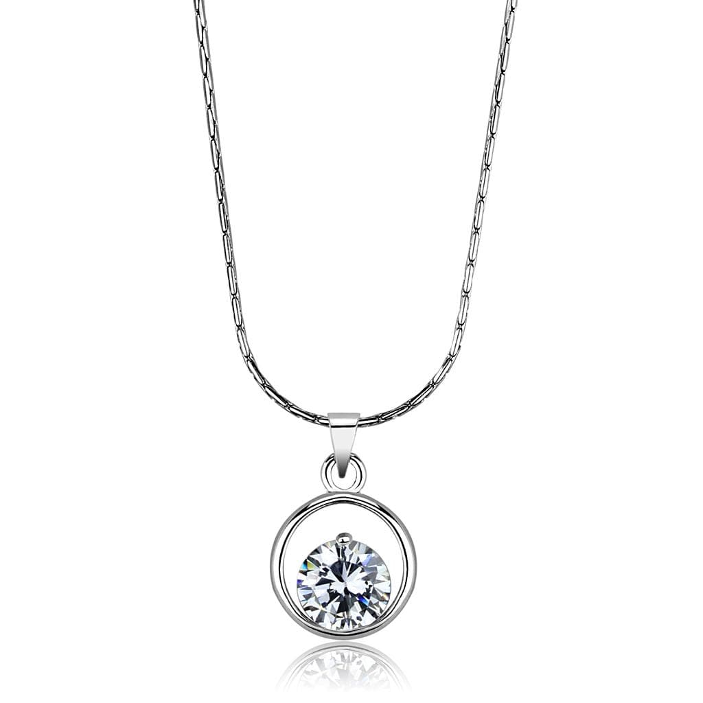 Brass Silver CZ Round Bezel Circle Pendant Necklace