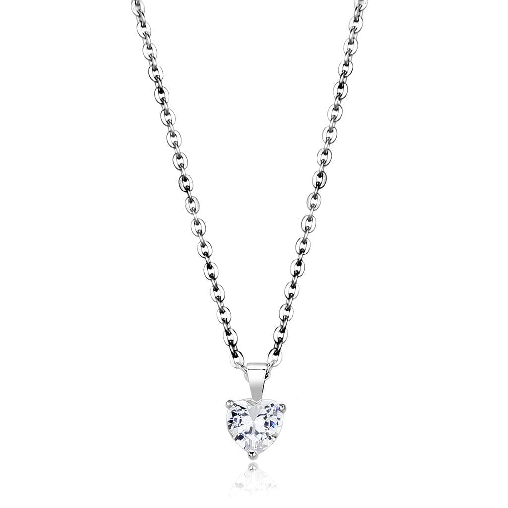 Brass Silver CZ Round Solitaire Pendant Necklace