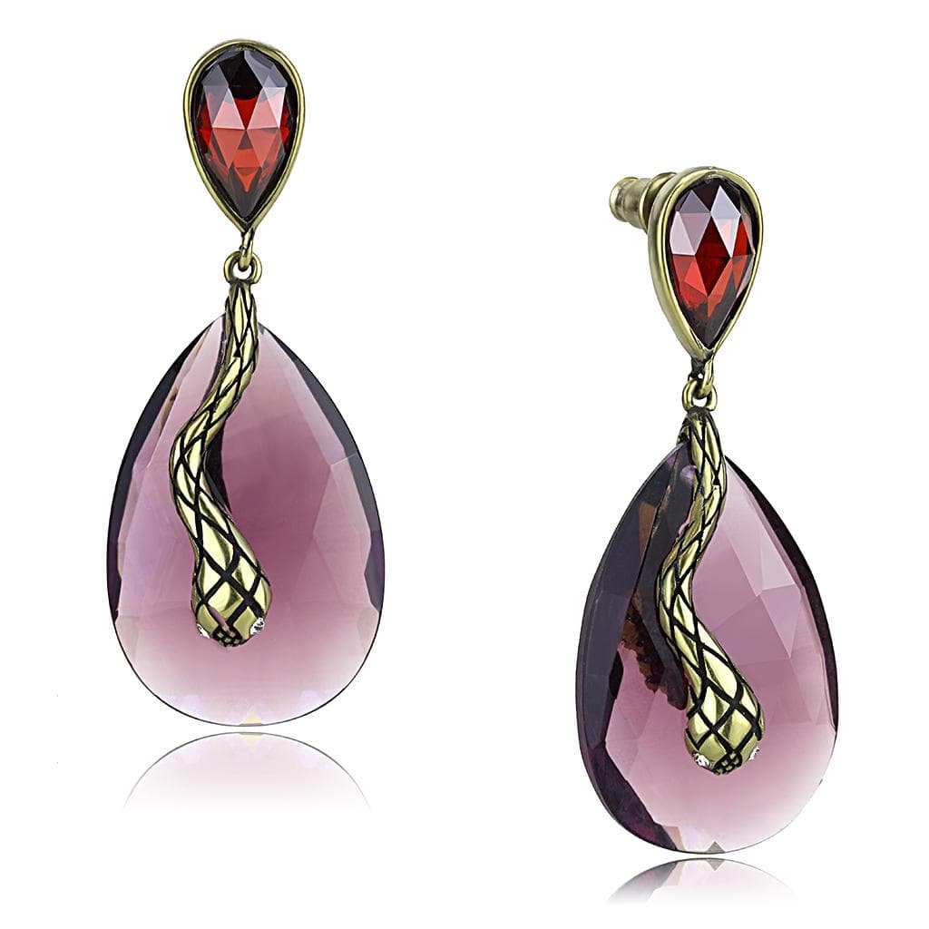 Brass Antique Gold Amethyst Teardrop Wrap Earrings