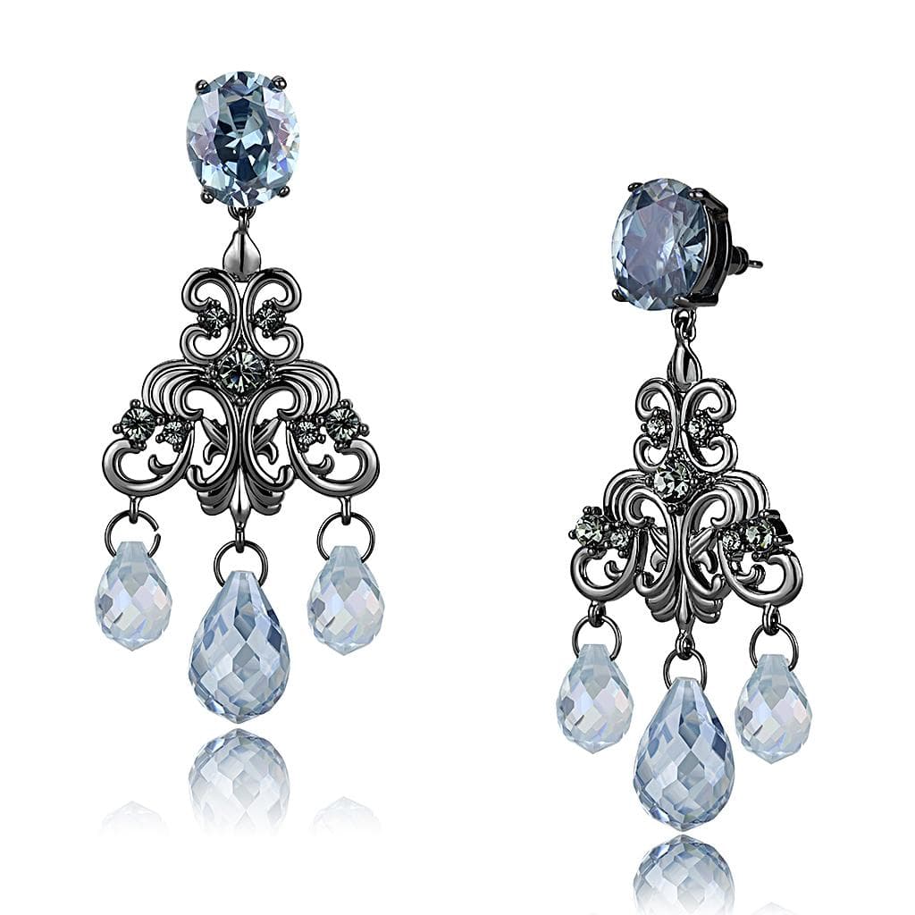 Brass Antique Silver Blue Crystal Chandelier Drop Earrings