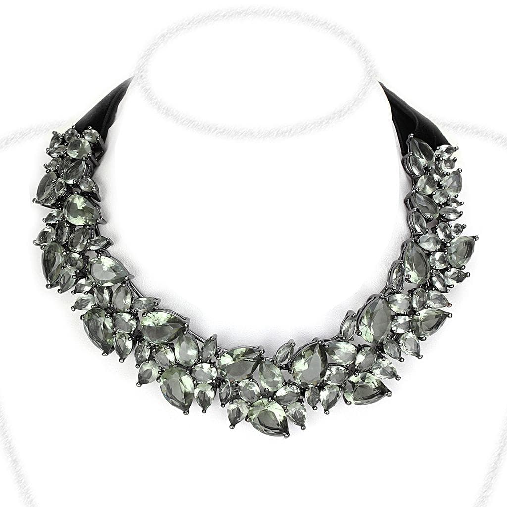 Brass Gunmetal Gray Crystal Marquise Cluster Collar Necklace