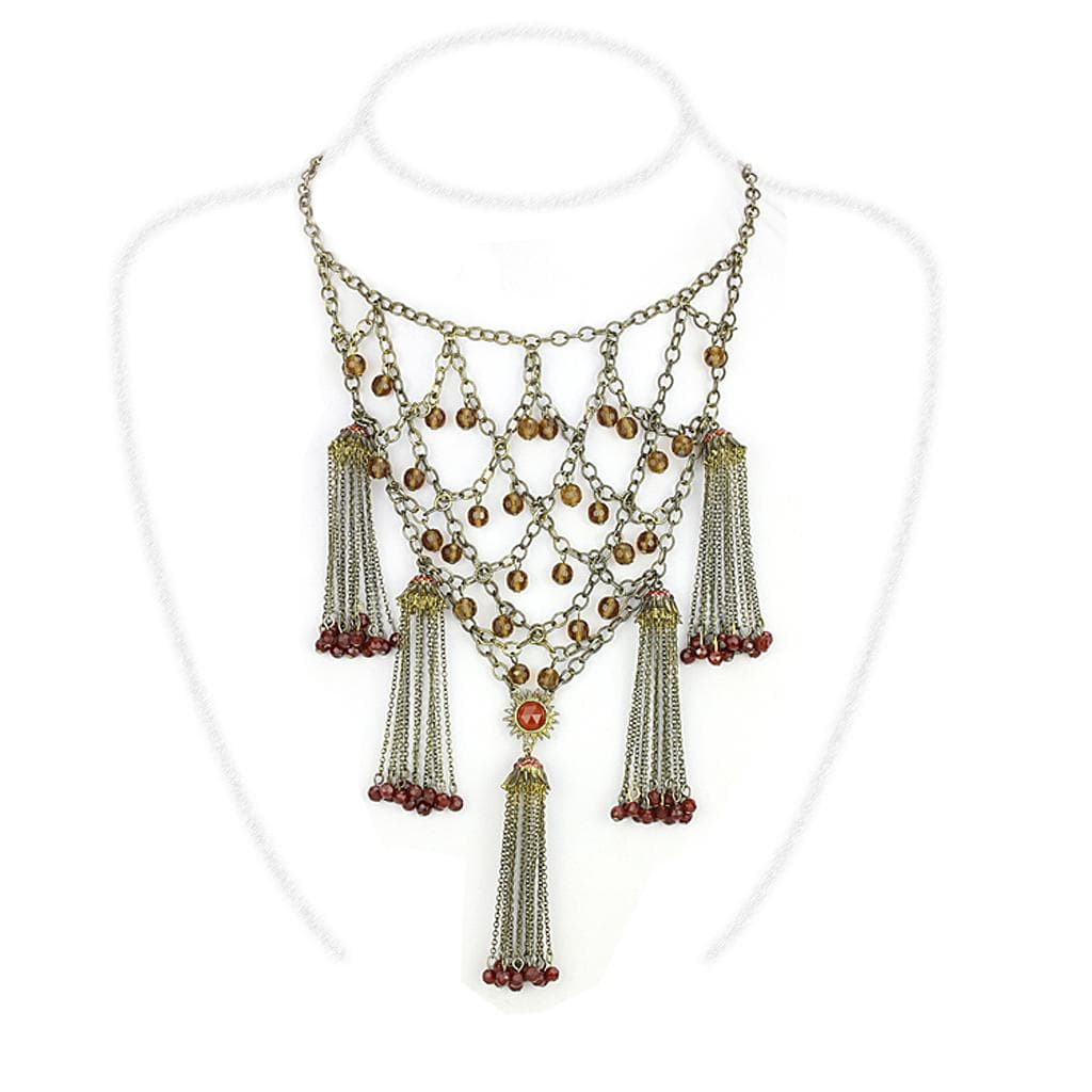 Brass Antique Gold Amber Crystal Chain Tassel Bib Necklace