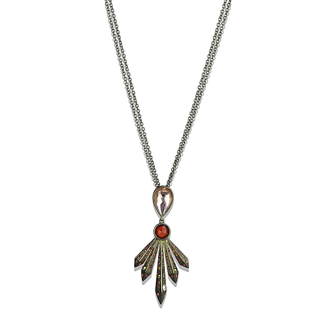 Brass Antique Gold Art Deco Leaf Fan Pendant Necklace