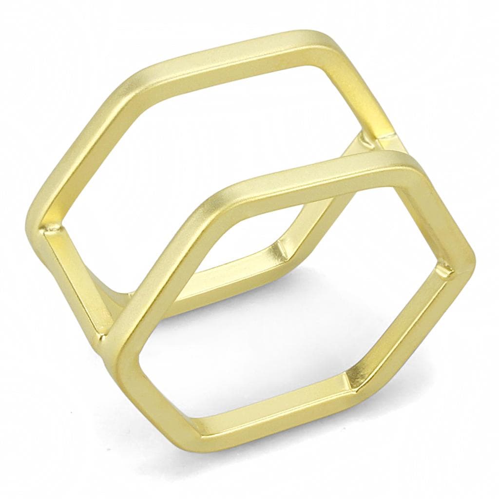 Brass Gold Geometric Double Hexagon Open Ring