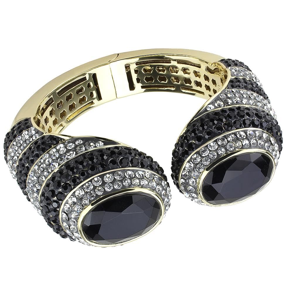 Brass Black IP CZ Pave Wide Bangle Bracelet