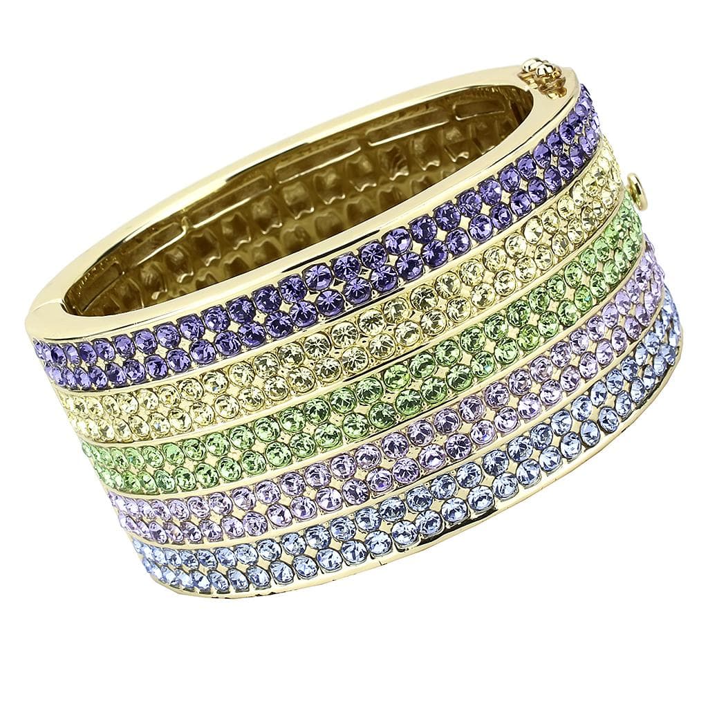 Brass Gold Multicolor Crystal Pave Striped Bangle Bracelet