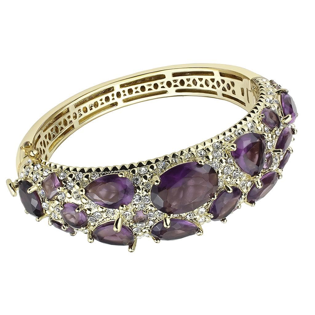 Brass Gold Amethyst Multi Stone Prong Set Bangle Bracelet