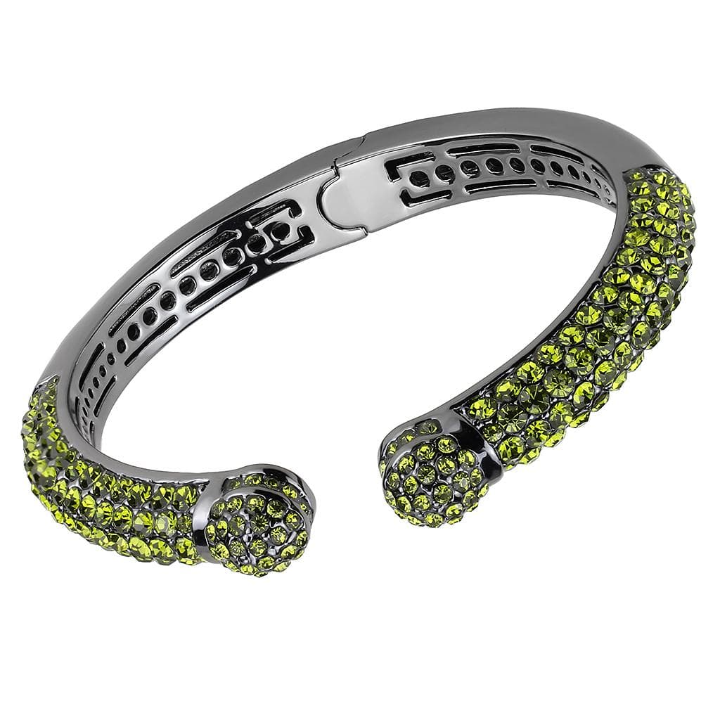 Brass Gunmetal Olivine Green Crystal Pave Cuff Bangle Bracelet