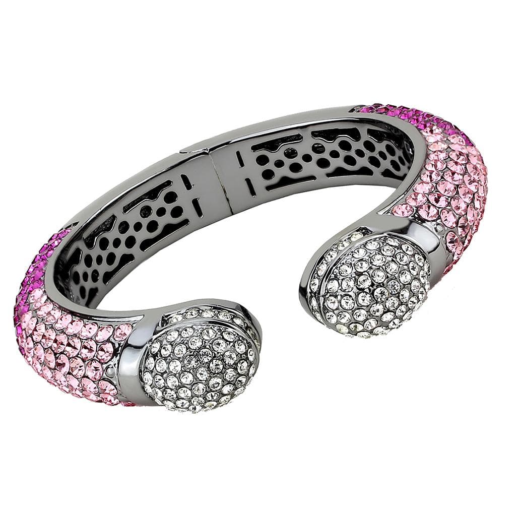 Brass Gunmetal Pink Crystal Pave Cuff Bangle Bracelet