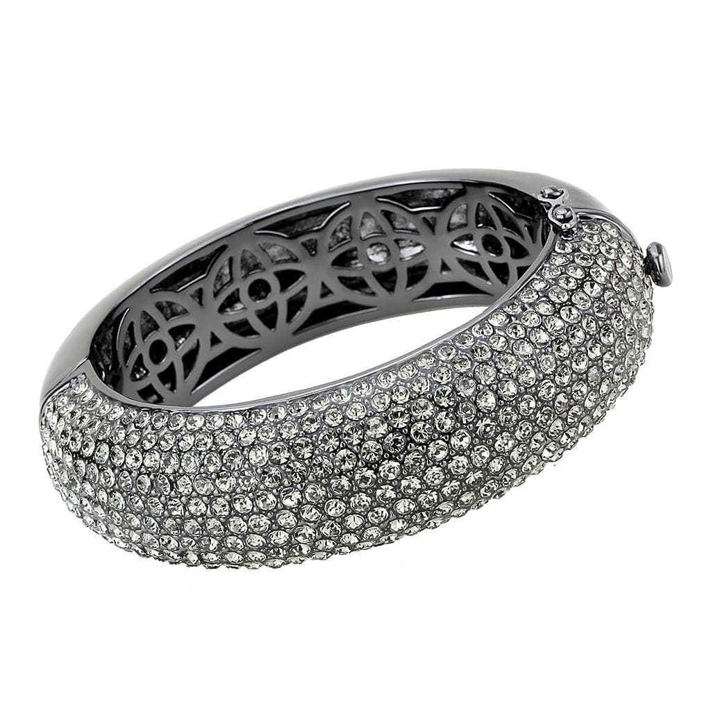 Brass Gunmetal Gray Crystal Pave Wide Dome Bangle Bracelet