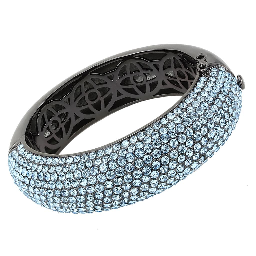 Brass Gunmetal Light Blue Crystal Pave Wide Dome Bangle Bracelet