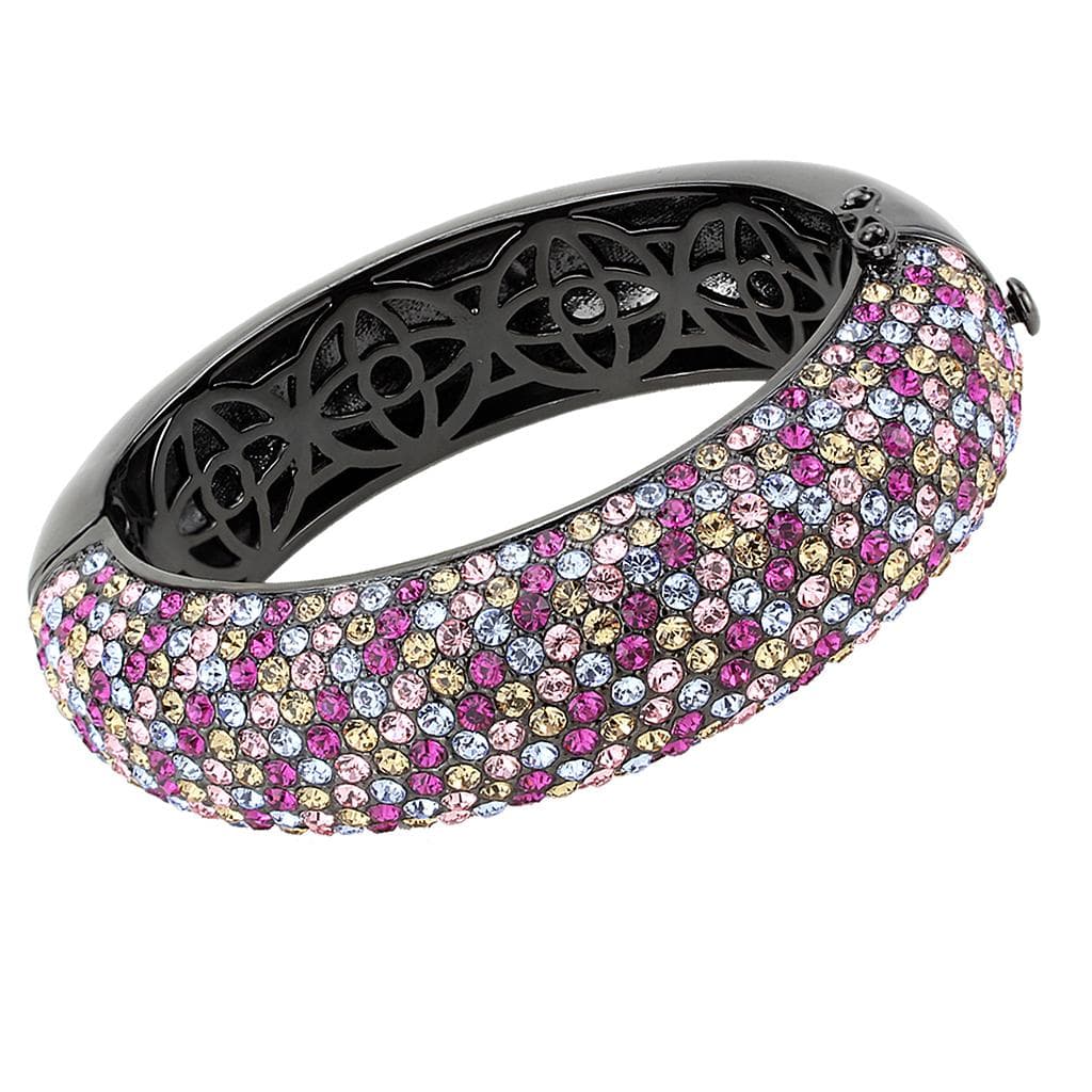 Brass Gunmetal Multicolor Crystal Pave Wide Dome Bangle Bracelet