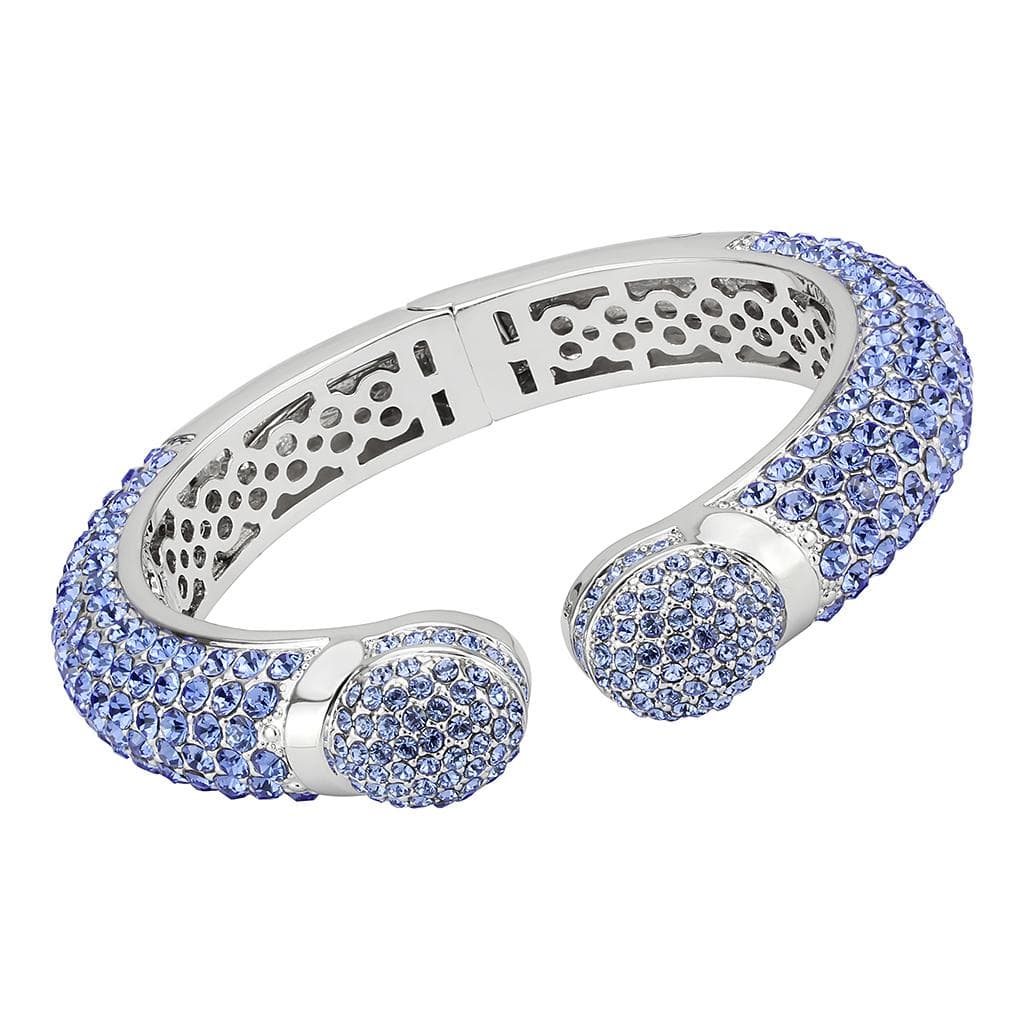 Brass Silver Blue Tanzanite Crystal Pave Cuff Bangle Bracelet