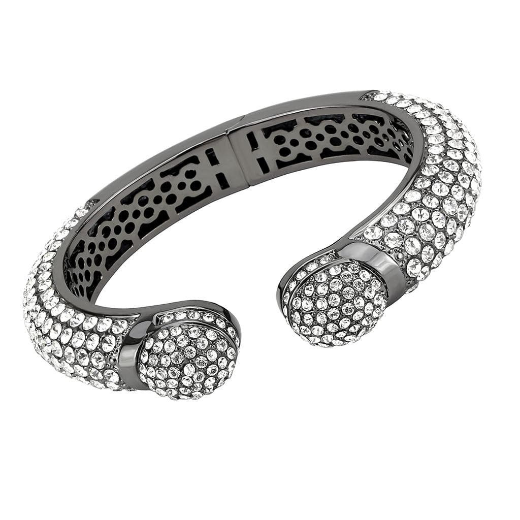 Brass Gunmetal Clear Crystal Pave Cuff Bangle Bracelet